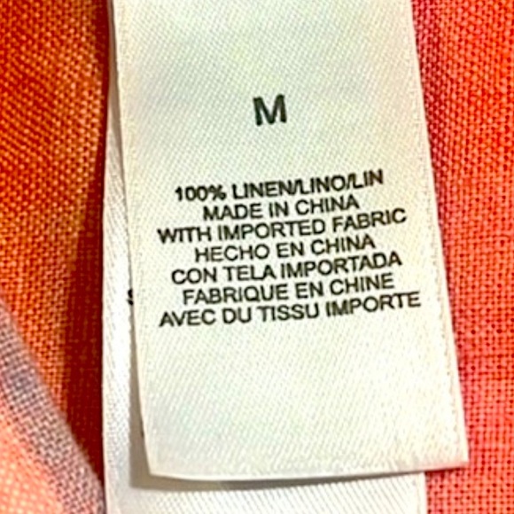 Liz Claiborne 100% linen White and Orange Plaid Button-Down Shirt - Picture 5 of 6